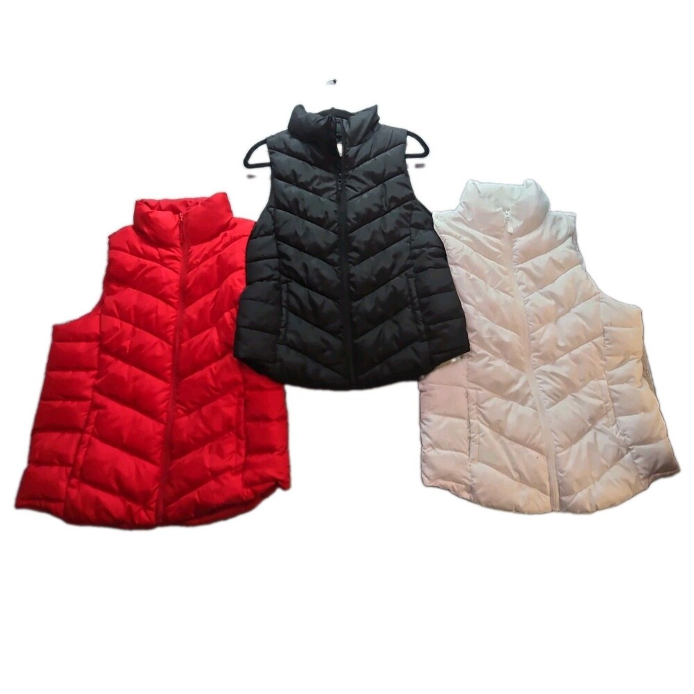 SO 3 Piece Puffer Vest Set Red Black White ZipFront Size M